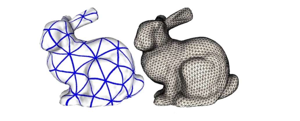 Dos modelos digitales tridimensionales de un conejo utilizados para explicar mallas y geometría 3D